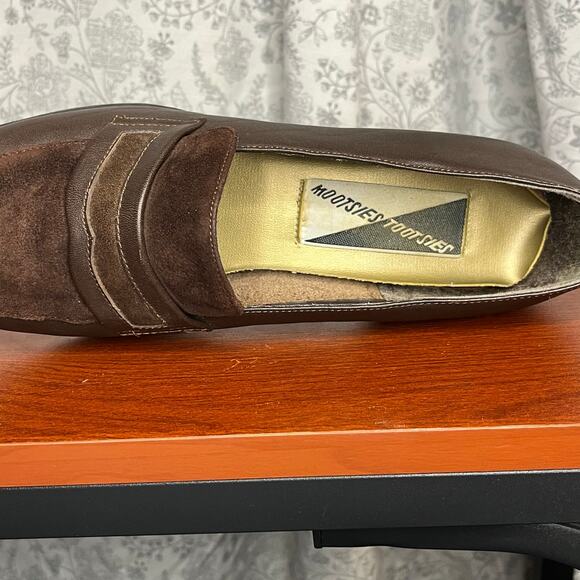 Vintage Brown Suede Loafers 8M Y2K Block Heel Preppy Office Academia old money - Picture 7 of 8